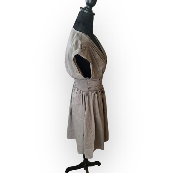 Bar III Women's Gray V-Neck Cinched Waist Zip Front A-Line Dress Size Small - Picture 4 of 13